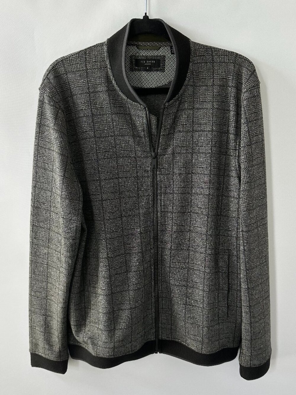 Ted Baker London Gray Check Large Knit Full Zip Men's Track Bomber Jacket *NWOT*